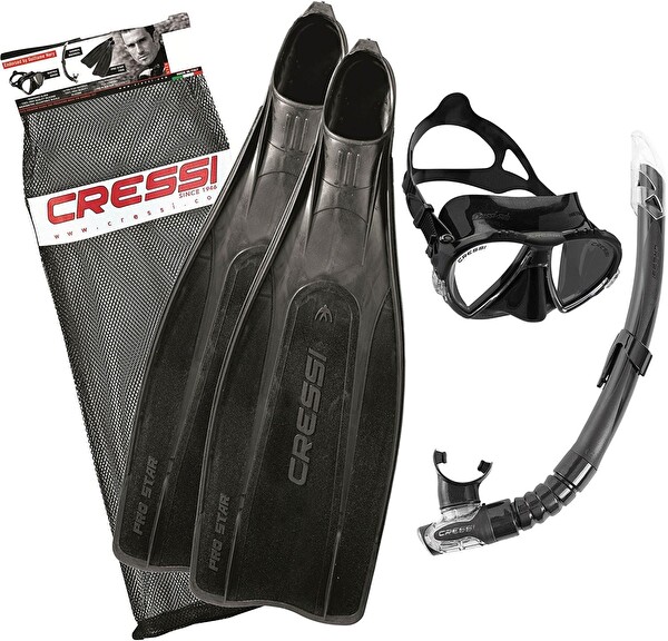 Cressi Pro Star Palet Maske Şnorkel Seti Siyah No:39-40