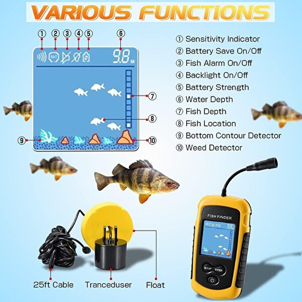Valkyrie LCD Renkli Ekran Taşınabilir Kablolu 100 M'lik Aralığı Sonar Yankı Iskandil Balık Bulucu