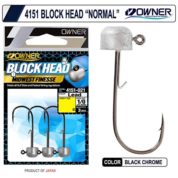 Owner 4151 Block Head JigHead Lead-NO:1/0-1/16 OZ