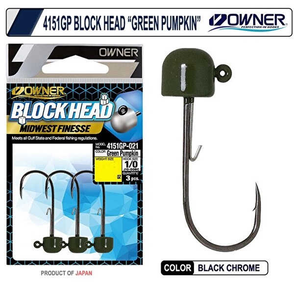 Owner 4151GP Block Head JigHead Green Pumpkin-NO:1/0-1/8 OZ