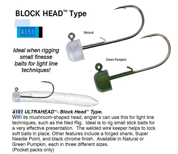 Owner 4151GP Block Head JigHead Green Pumpkin-NO:1/0-3/16 OZ