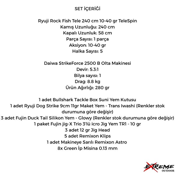Daiwa StrikeForce 2500B Ryuji Rock Fish 240 CM 10-40 GR TeleSpin Olta Seti