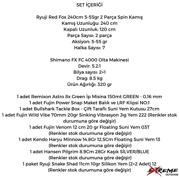 Shimano Fx 4000 Ryuji Red Fox 240CM 5-55 GR Spin Olta Seti