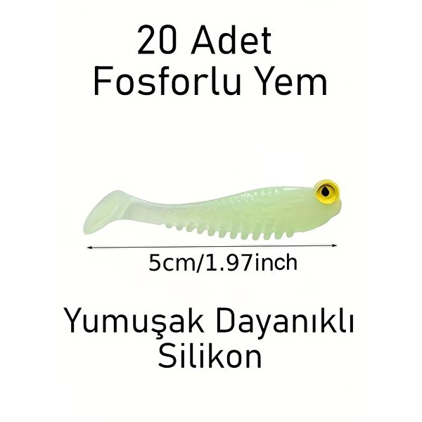 Valkyrie 20 Adet Fosforlu Silikon Balık Yemi 5 CM Gece Parlayan Glow Yapay Yem - Soft Lure