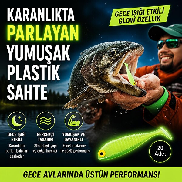 Valkyrie 20 Adet Fosforlu Silikon Balık Yemi 5 CM Gece Parlayan Glow Yapay Yem - Soft Lure