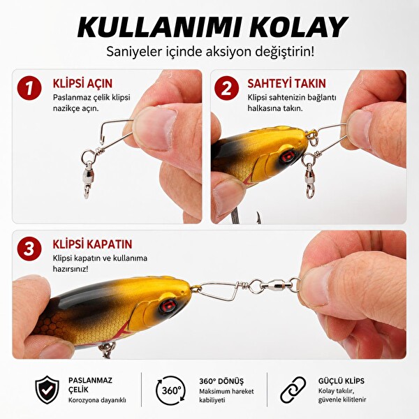 Valkyrie 25 Adet Rulmanlı Döner Klips Coastlock Snap – 360° Paslanmaz Çelik Fırdöndü Set #4