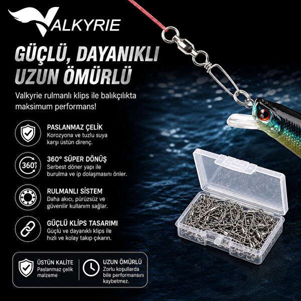 Valkyrie 25 Adet Rulmanlı Döner Klips Coastlock Snap – 360° Paslanmaz Çelik Fırdöndü Set #4