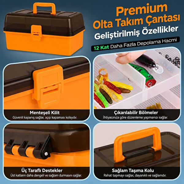 Valkyrie 4 Katlı Profesyonel Balıkçılık Takım Çantası Büyük Boy Olta Kutusu Organizer Premium Saklama Kutusu