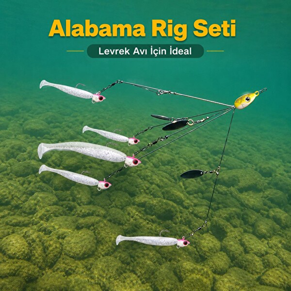 Valkyrie Alabama Rig Seti 1 Şemsiye 5 Jig Kafa 5 Silikon Yem Hazır Turna Levrek Avı Spinner Rig Takımı