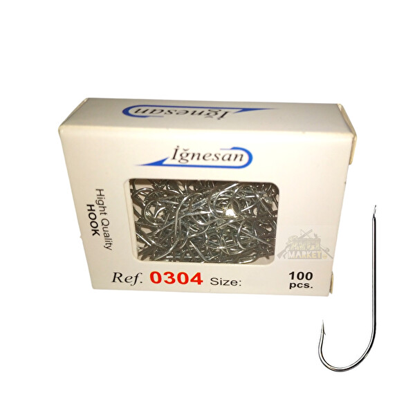 İğnesan 0304 Beyaz Uzun Gövde Düz Olta İğnesi 100'lü Paket - NO-6