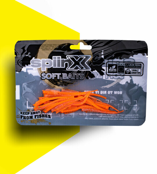 Spiinx Sandworm Hafif Kaya Balıkçılığına Uygun Silikon Sahte Yem 6 CM 18 P Işıltılı Turuncu