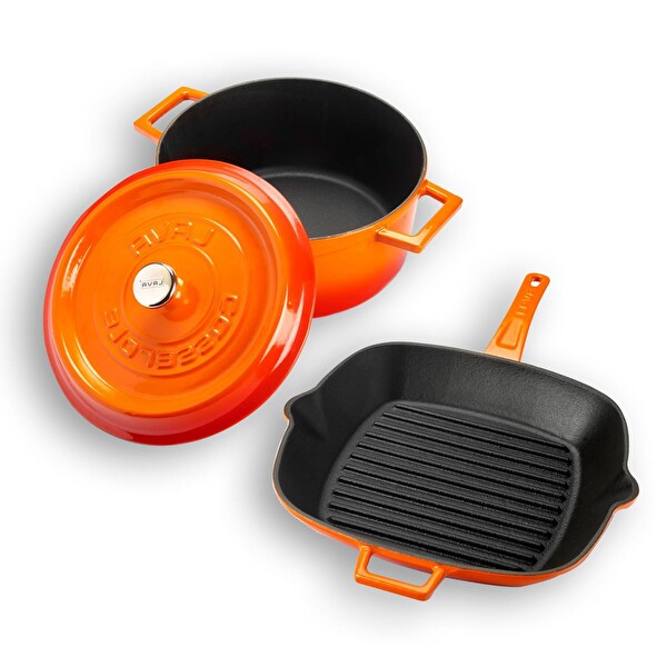 Lava Döküm Trendy 4 Parça Turuncu Tencere Tava Seti LV PY TSC 2426 K2 SET O