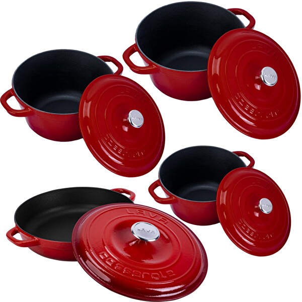Lava 4x New Heritage Serisi Kırmızı Döküm Demir Tencere Seti LV S NHR 4X SET R