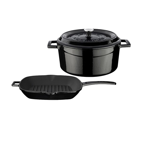 Lava Döküm Trendy 4 Parça Siyah Tencere Tava Seti LV PY TSC 2426 K2 SET BL