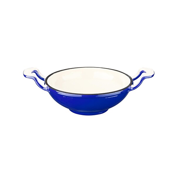 Lava Edition Serisi 16 CM Yekpare Kulplu Cam Kapaklı Döküm Mavi Mini Wok LV WOK 16 BB K3 B