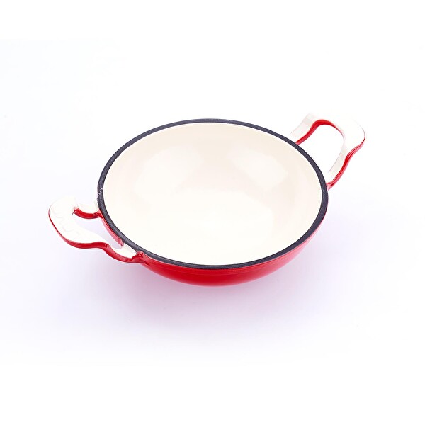 Lava Edition Serisi 16 CM Yekpare Kulplu Cam Kapaklı Döküm Mini Kırmızı Wok LV WOK 16 BB K3 R