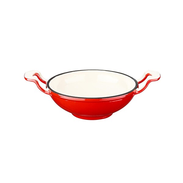 Lava Edition Serisi 16 CM Yekpare Kulplu Cam Kapaklı Döküm Mini Kırmızı Wok LV WOK 16 BB K3 R