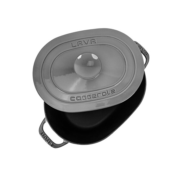 Lava Experience Majolik Serisi 24x33 CM Oval Döküm Demir Kapak Gri Tencere LV O TC6 33 EXP YK6 GR