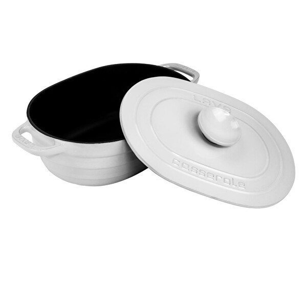 Lava Experience Majolik Serisi 24x33 CM Oval Döküm Demir Kapak Beyaz Tencere LV O TC6 33 EXP YK6 W