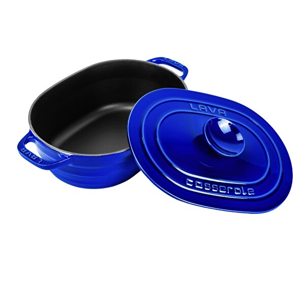 Lava Experience Majolik Serisi 24x33 CM Oval Döküm Demir Kapak Mavi Tencere LV O TC6 33 EXP YK6 B