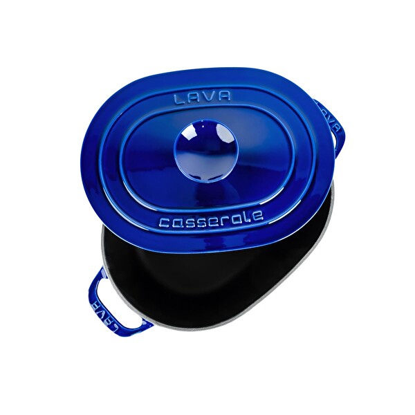 Lava Experience Majolik Serisi 24x33 CM Oval Döküm Demir Kapak Mavi Tencere LV O TC6 33 EXP YK6 B