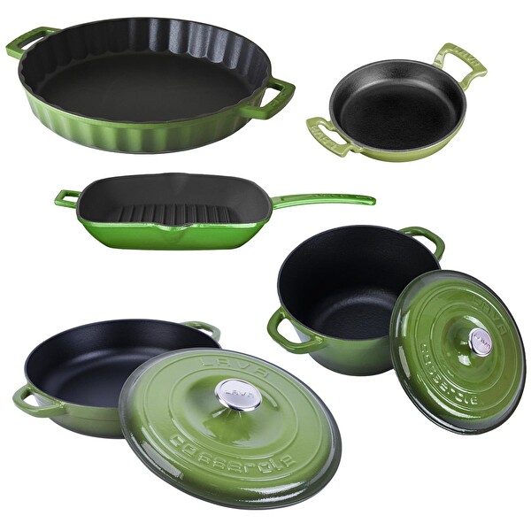 Lava 5X New Heritage Serisi Yeşil Döküm Demir Tencere Tava Seti LV S NHR 5X GT SET G