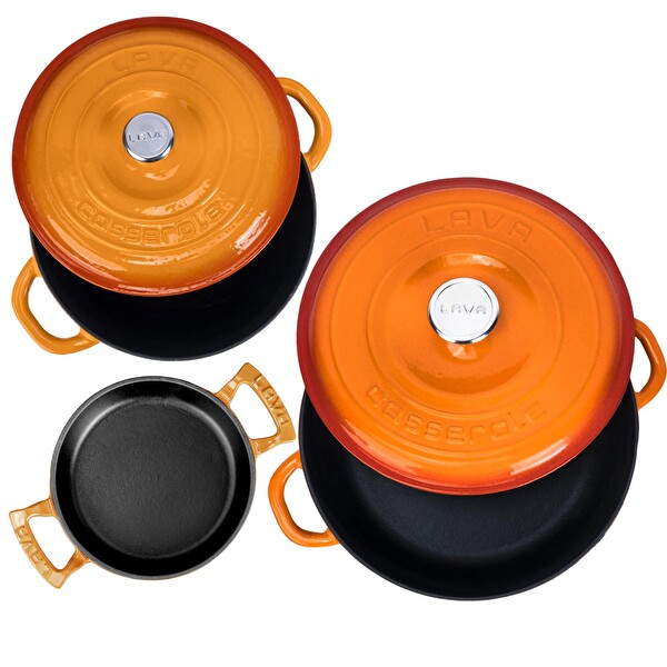 Lava 3X New Heritage Serisi Turuncu Döküm Demir Tencere Tava Seti LV S NHR 3X SET O