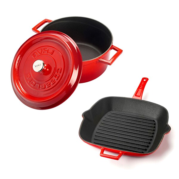 Lava Döküm Trendy 4 Parça Kırmızı Tencere Tava Seti LV PY TSC 2426 K2 SET R