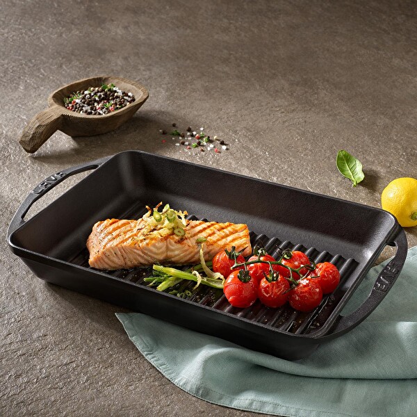 Lava Yekpare 22x32 CM Döküm Kulplu Dikdörtgen Mor Izgara Tavası LV RE GR 2232 H P