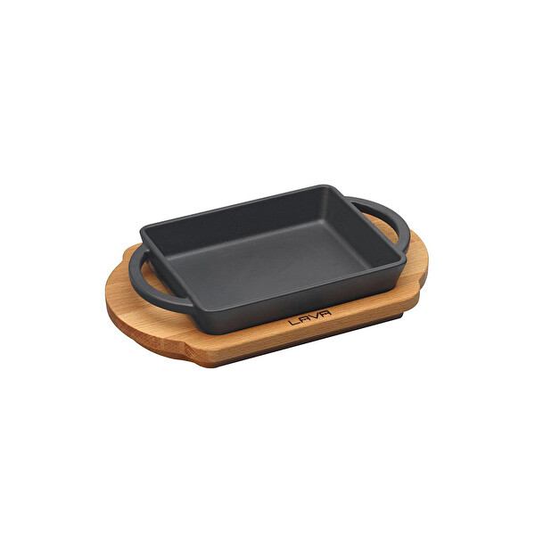 Lava Yekpare 12x15 CM Kayın Servis Ahşabı Ve Döküm Çift Kulplu Dikdörtgen Sahan LV ECO P TV 1215 K4