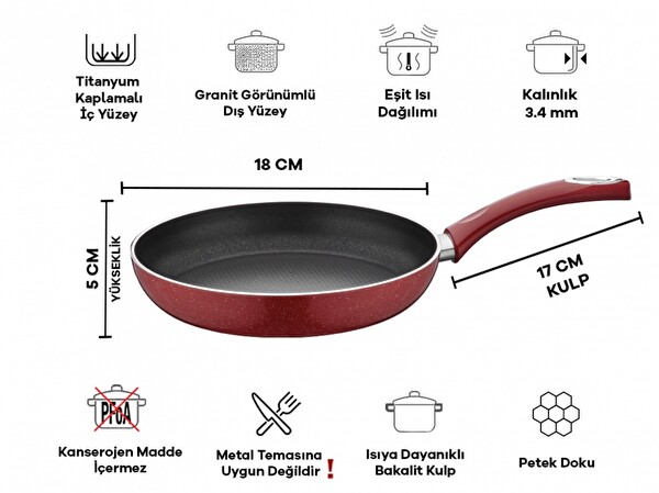 Taç Titan 30 CM Kırmızı Granit Tava TT-1148