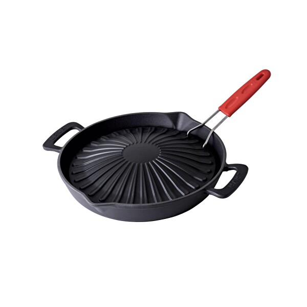 Lava Döküm Genghis Khan Grill Çift Kulp Ve Silikon Tel Saplı 32 CM Yuvarlak Izgara Tavası LV ECO GT 32 GENGHIS KHAN