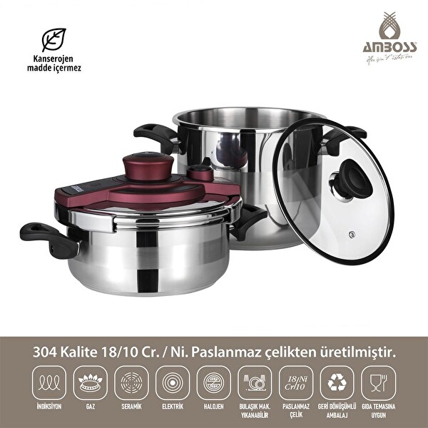 Amboss Ametist 4 Parça Matik Bordo Düdüklü Seti AME-4134