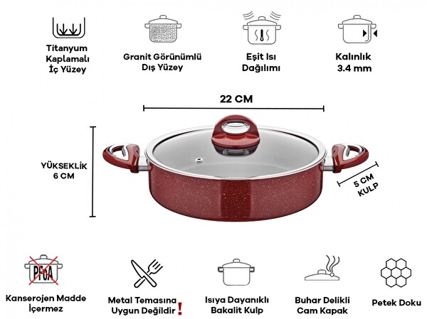 Taç Titan 22 CM Granit Basık Tencere TT-1114
