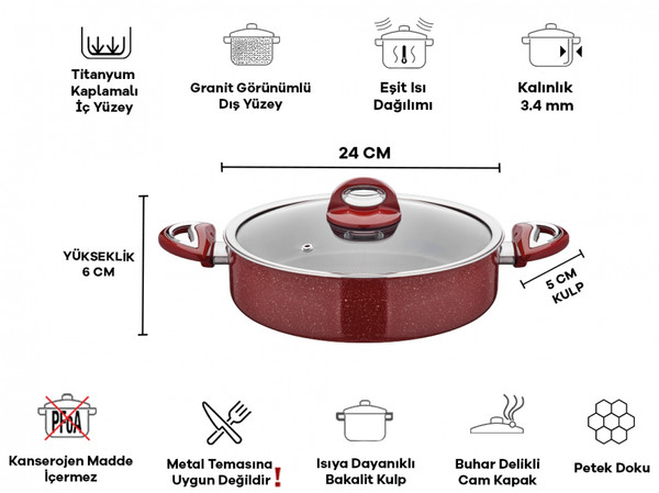 Taç Titan 24 CM Granit Basık Tencere TT-1115