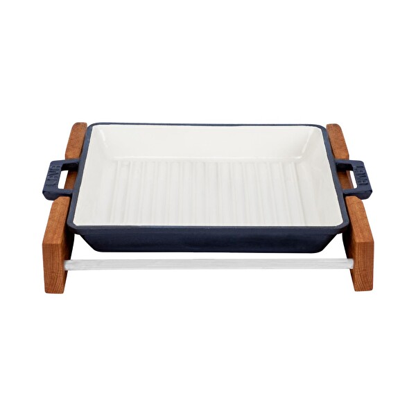 Lava Sable Yekpare 26x26 CM Döküm Kare Siyah Izgara Tavası-Kayın Servis Ahşabı LV GT 2626 T2 SB K4 MAT BL