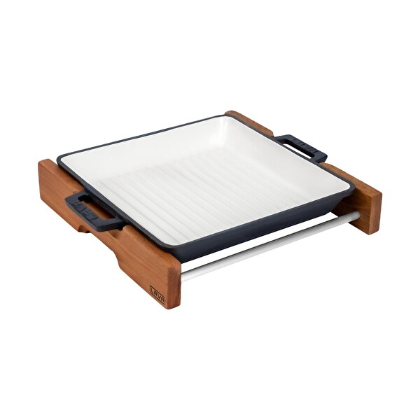Lava Sable Yekpare 26x26 CM Döküm Kare Siyah Izgara Tavası-Kayın Servis Ahşabı LV GT 2626 T2 SB K4 MAT BL