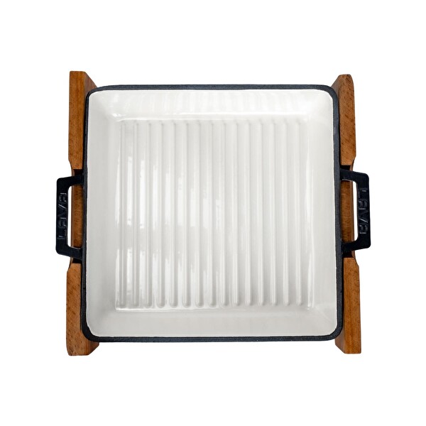 Lava Sable Yekpare 26x26 CM Döküm Kare Siyah Izgara Tavası-Kayın Servis Ahşabı LV GT 2626 T2 SB K4 MAT BL
