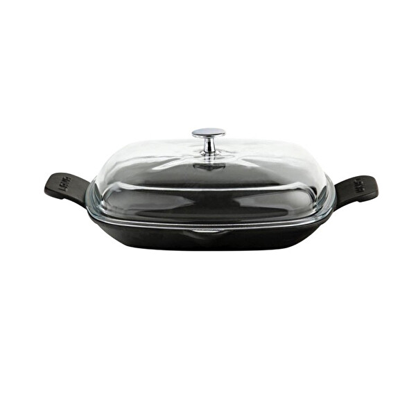 Lava Döküm Cam Kapaklı Döküm Demir Yekpare Çift Kulplu Ölçü 26x26 CM Kızartma Tavası LV ECO P TV 2626 K3