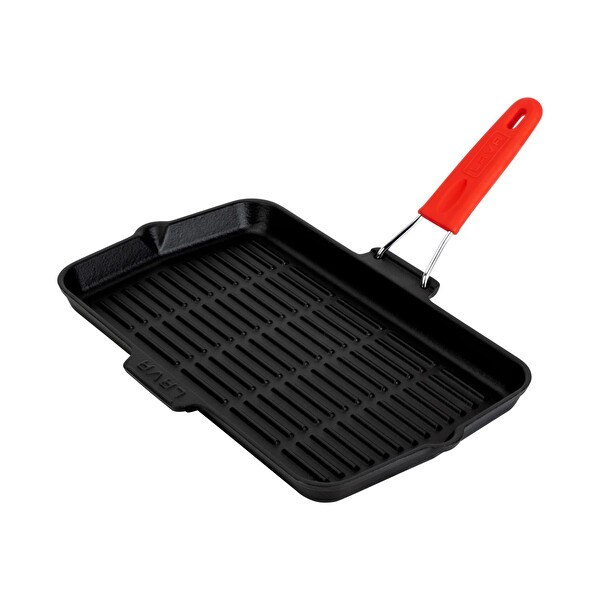 Lava 21x36 CM Silikon Tel Saplı Döküm Dikdörtgen Sığ Kırmızı Izgara Tavası LV ECO GT 2136 T23-1 R