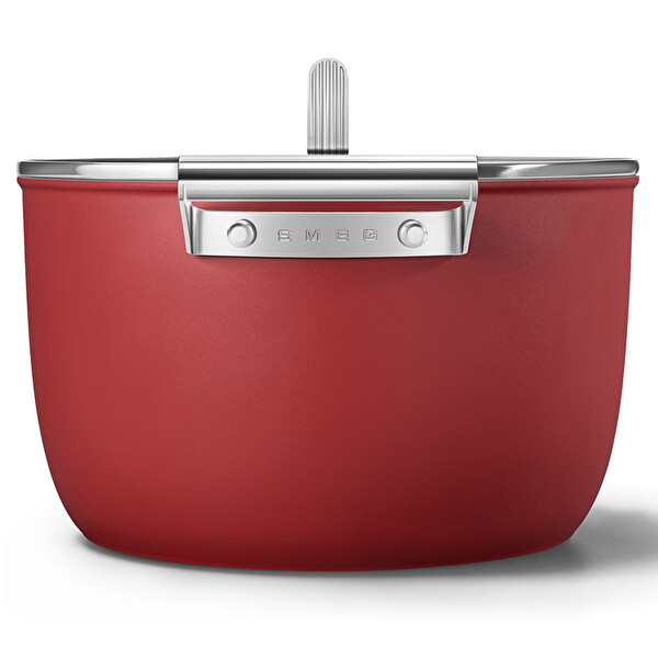 Smeg Cookware 50's Style 26 CM Cam Kapaklı Kırmızı Tencere CKFC2611RDM