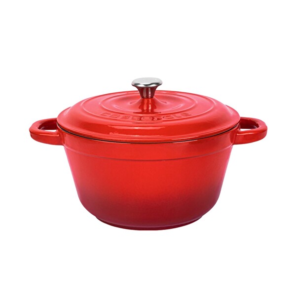 Lava Heritage Serisi 24 CM Döküm Demir Kapak Kırmızı Yuvarlak Tencere LV Y TC3 24 YK3 R