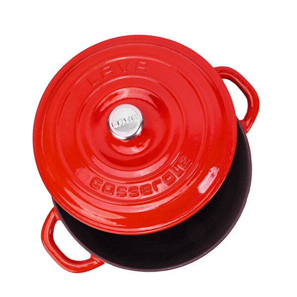 Lava Heritage Serisi 24 CM Döküm Demir Kapak Kırmızı Yuvarlak Tencere LV Y TC3 24 YK3 R