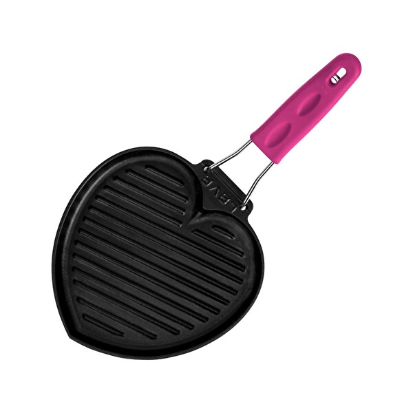Lava Love Serisi 22x23 CM Döküm Silikon Tel Saplı Pembe Sığ Izgara Tavası LV ECO GT 21 T26 LOVE-1 PN