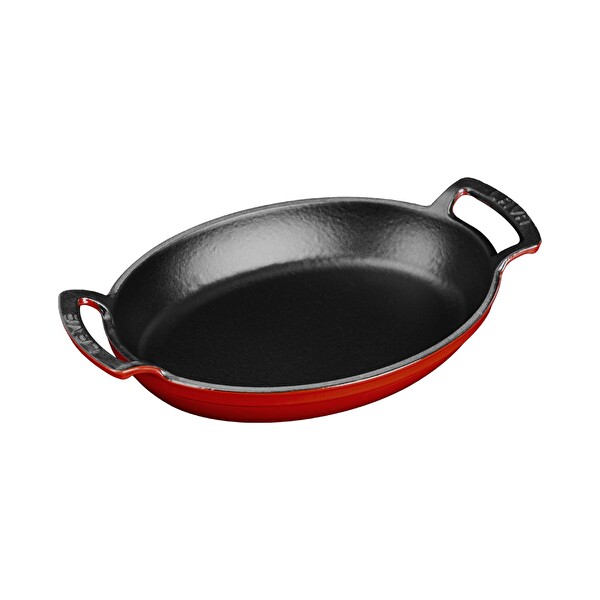 Lava Yekpare 27x20 CM Oval Sahan Döküm Demir Çift Kulplu Kırmızı Tava LV O TV 2720 SHN R