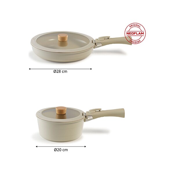 Neoflam Midas 6 Parça Ayrılabilen Saplı İç İçe Geçebilen Bej Tencere-Tava Seti 04.157.33.12