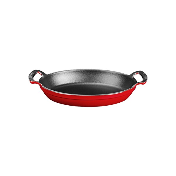 Lava Döküm Demir Yekpare Çift Kulplu 19x14 CM Kırmızı Oval Sahan LV O TV 1914 SHN R