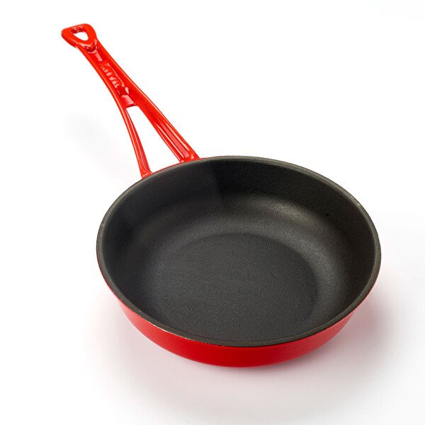 Lava 24 CM Döküm Demir Yekpare Saplı Kırmızı Yuvarlak Kızartma Tavası LV Y K TV 24 K0 R