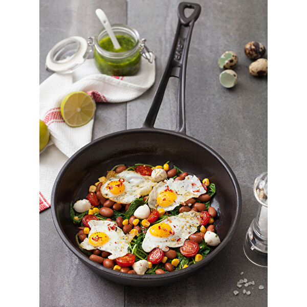 Lava 24 CM Döküm Demir Yekpare Saplı Kırmızı Yuvarlak Kızartma Tavası LV Y K TV 24 K0 R