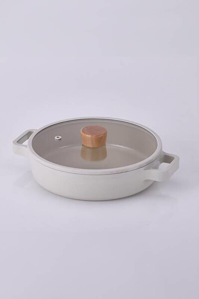 Neoflam Fika Cam Kapaklı Alüminyum 26 CM Bej Sığ Tencere